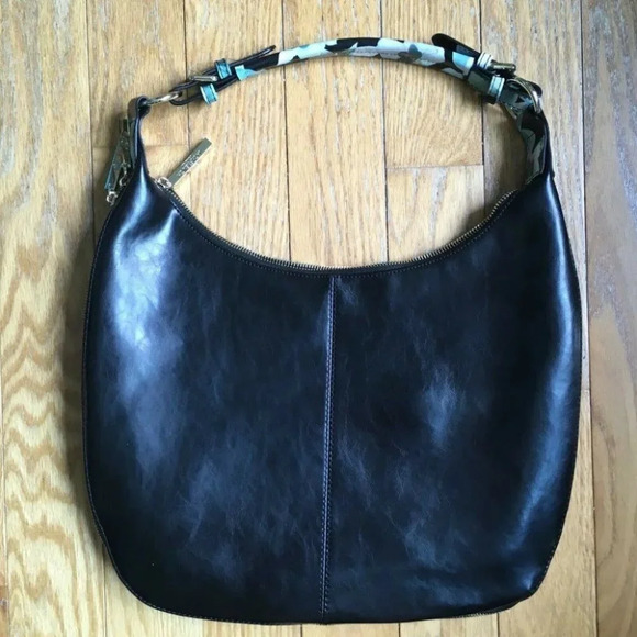 Jack French London Black Leather Shoulder Bag Expandable Purse Floral - Picture 3 of 6